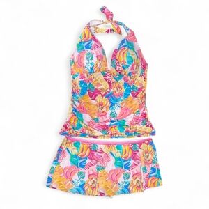 Bleu Rod Beattie Colorful 2 Piece Tankini Skirt Swim Suit Women's Size 14
